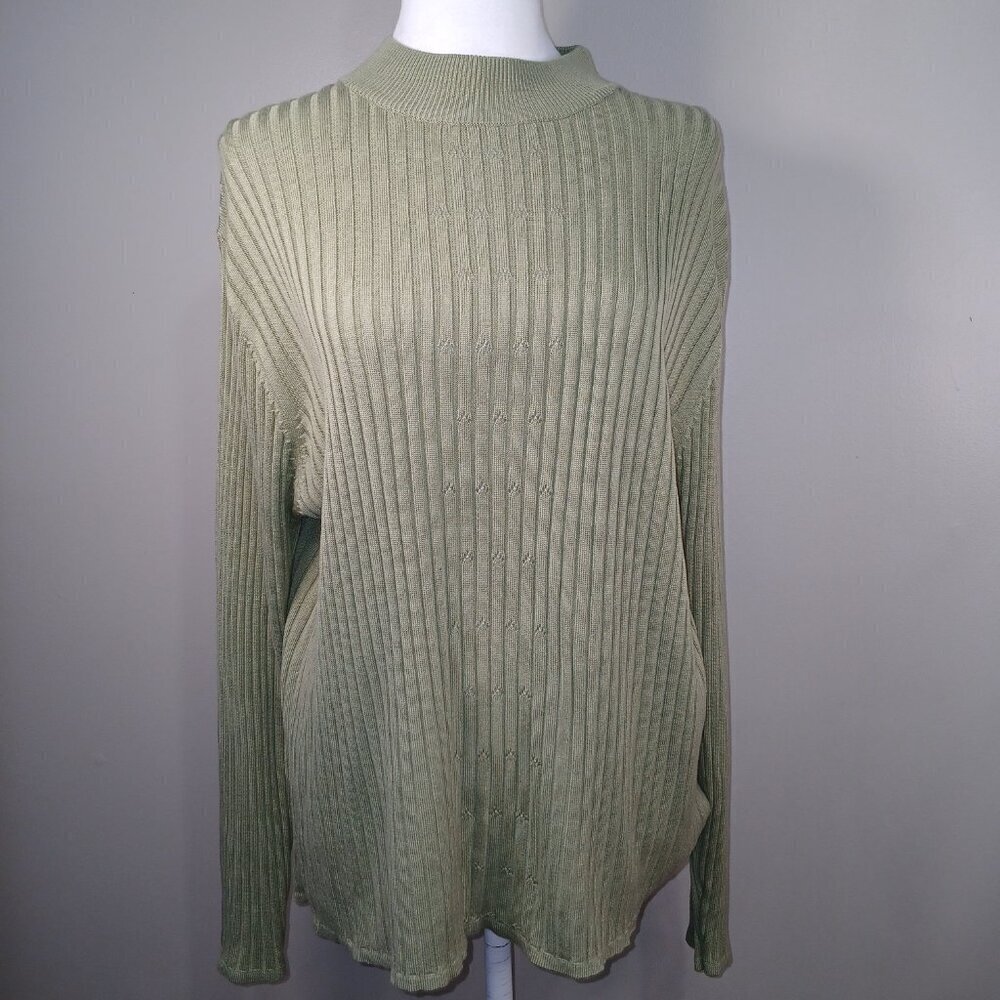 JENNY BRAND LIGHT AV0CADO GREEN SWEATER LONG SLEEVE LIGTHWEIGHT WOMENS 1X